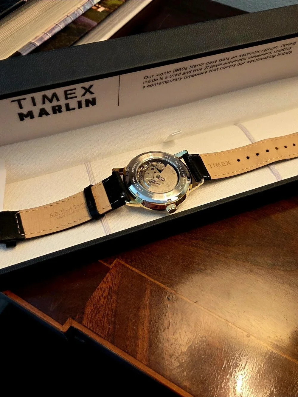 Timex Marlin Gold Case with Black Leather Strap